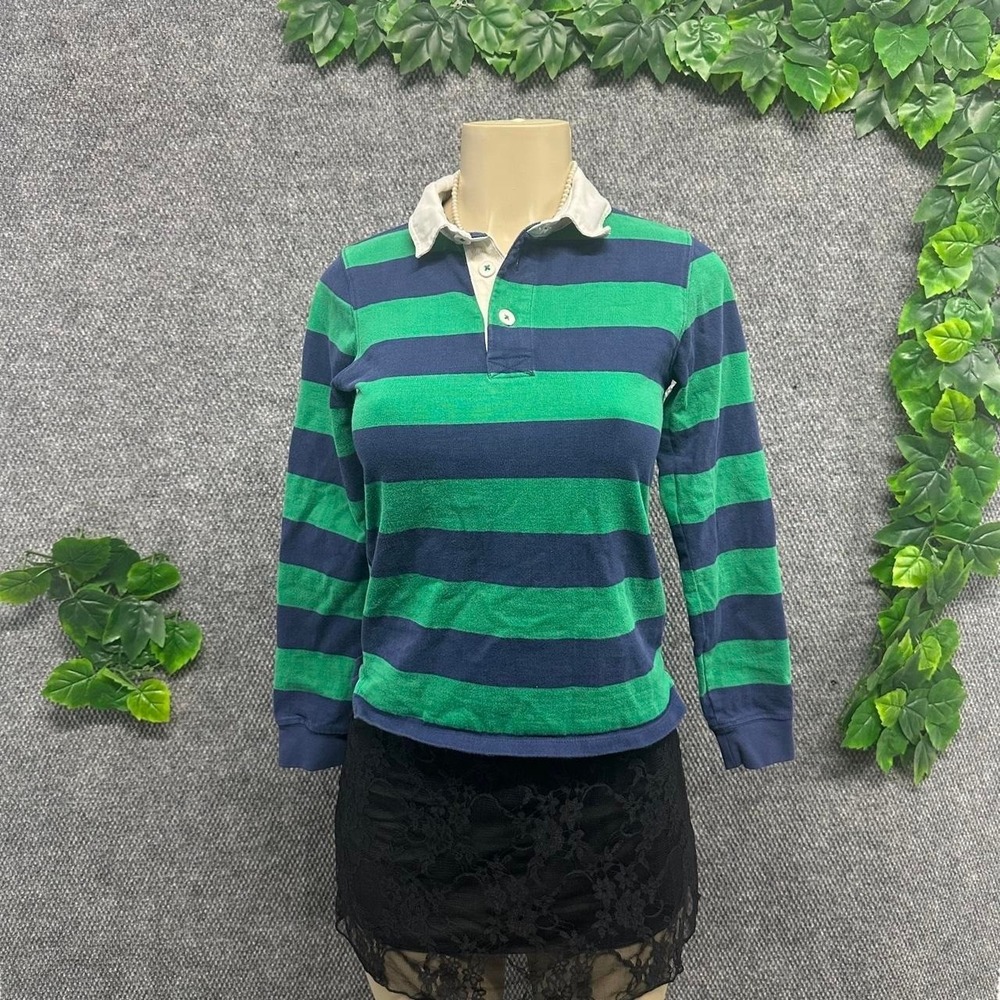 Boden Green & Navy Striped Rugby Shirt
